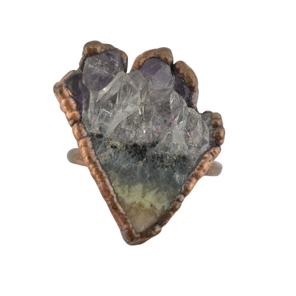 One of a Kind Electroformed Copper Multicolored Mineral Ring Size 8.5